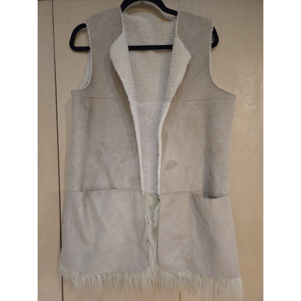 GUESS Nicola  Faux Suede Shearling Fur Vest Women's Small Beige